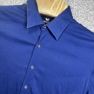 Buttercloth Shirt Mens Large Blue‎ Solid Short Sleeve Button Up Regular Fit